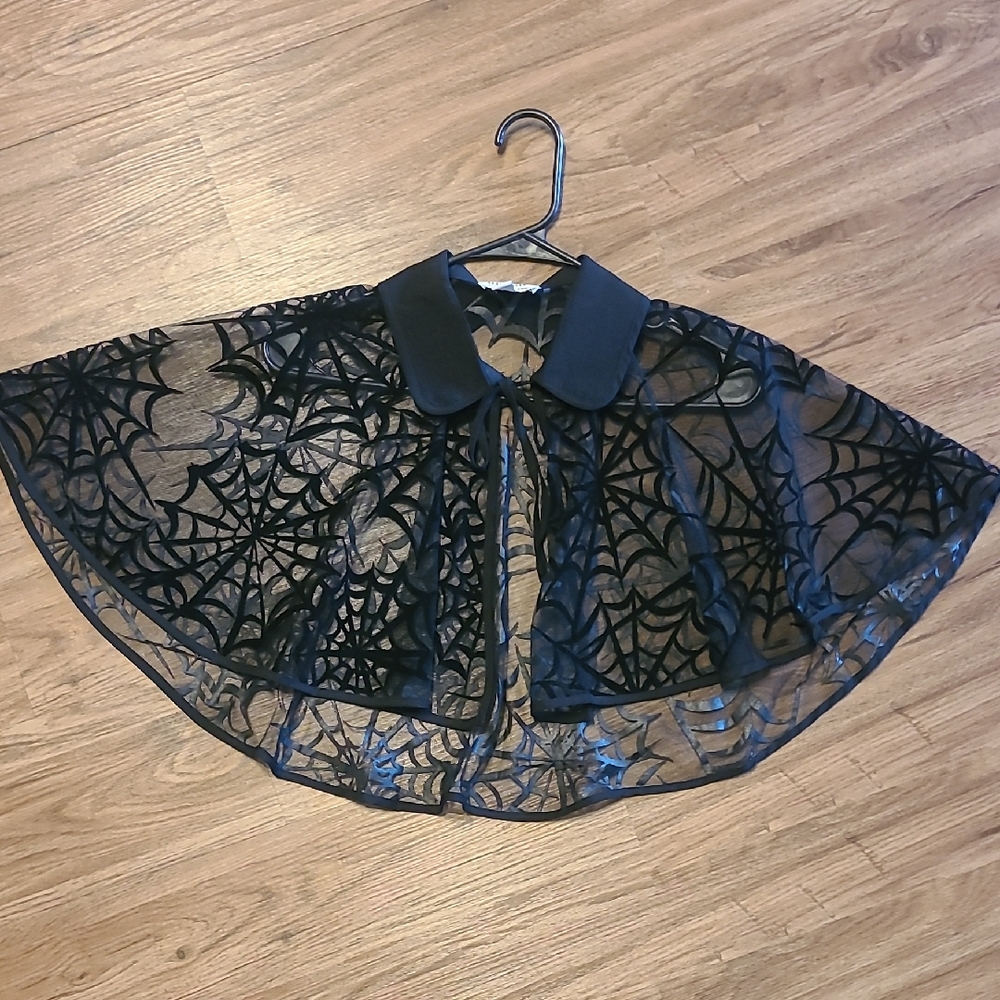 Unique Vintage Black Sheer Spiderweb Cape